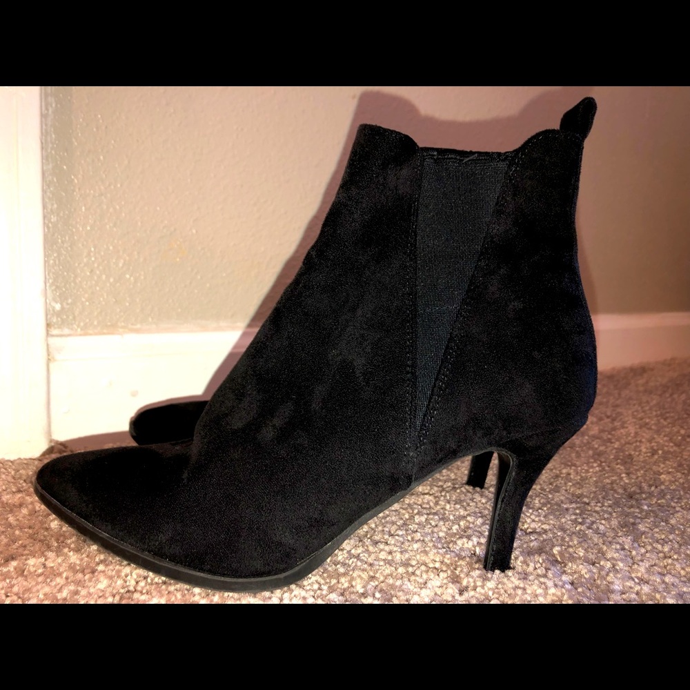 Black slip on faux sued booties